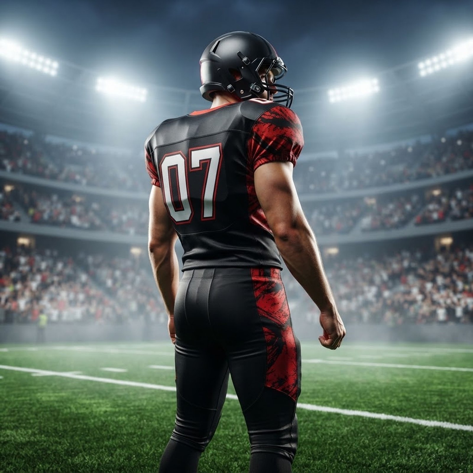 Football uniform back view with number and name