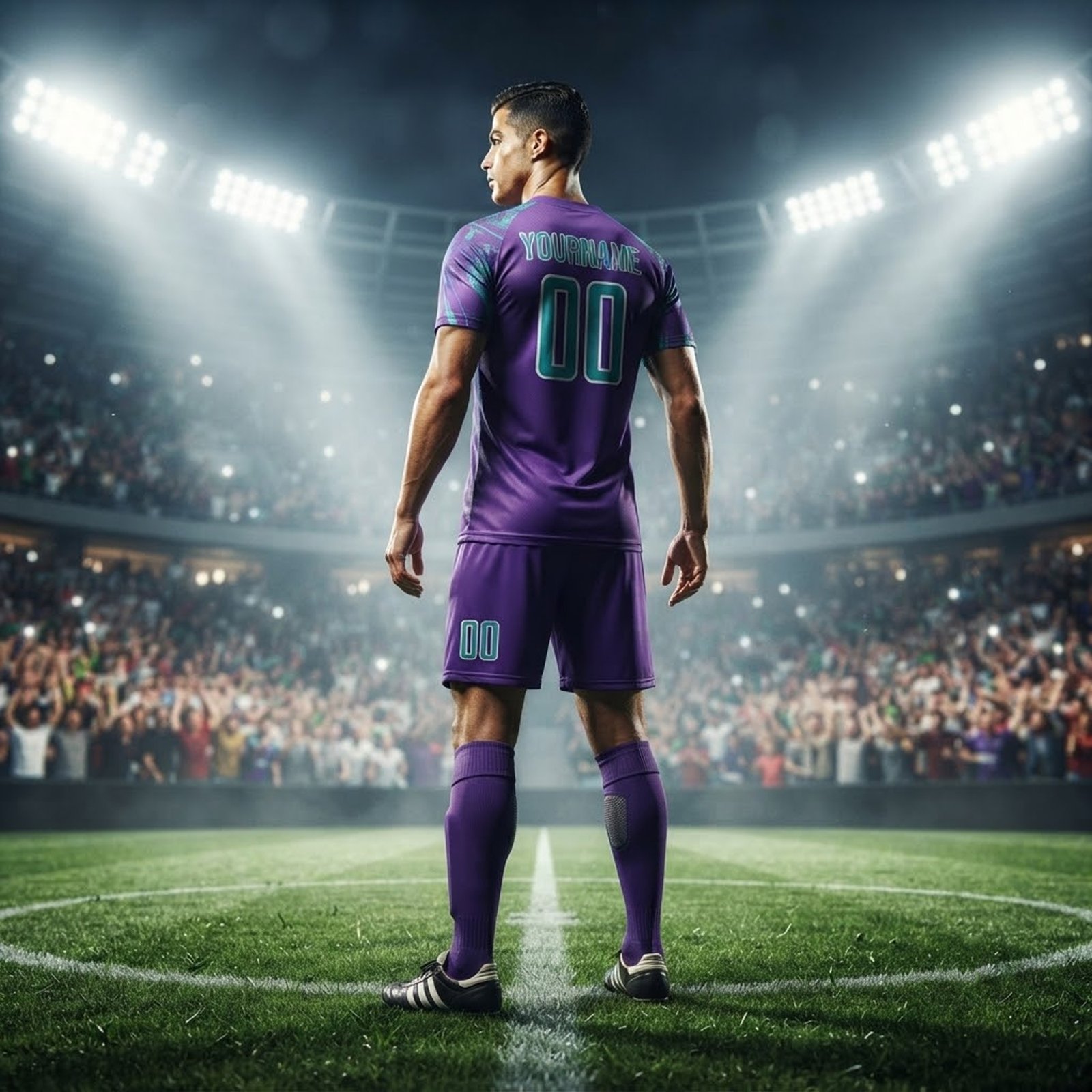 Football uniform back view with number and name