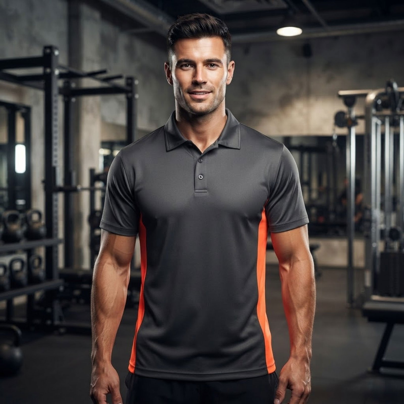 Group wearing matching custom athletic polo shirts