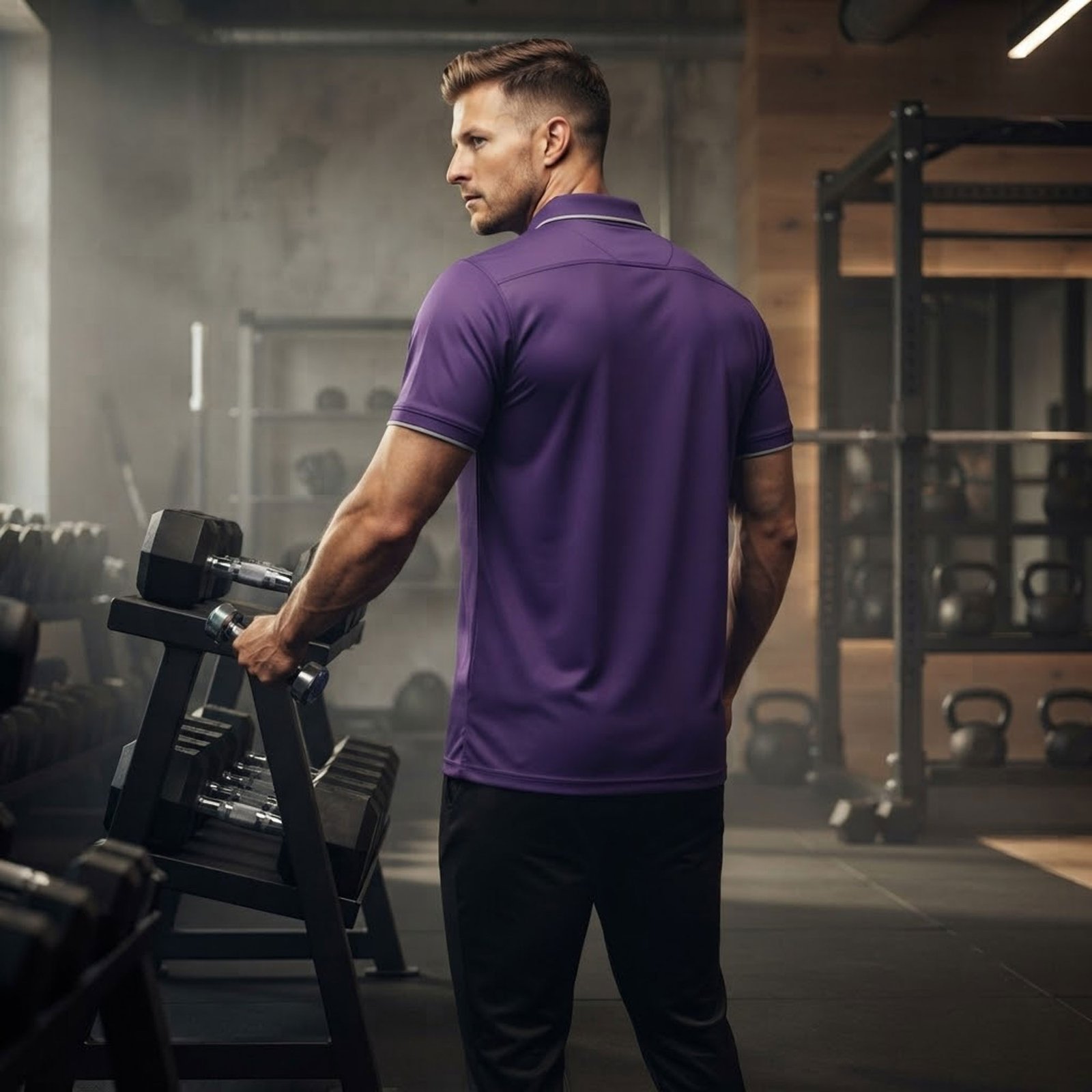 Custom athletic polo shirt back view with print