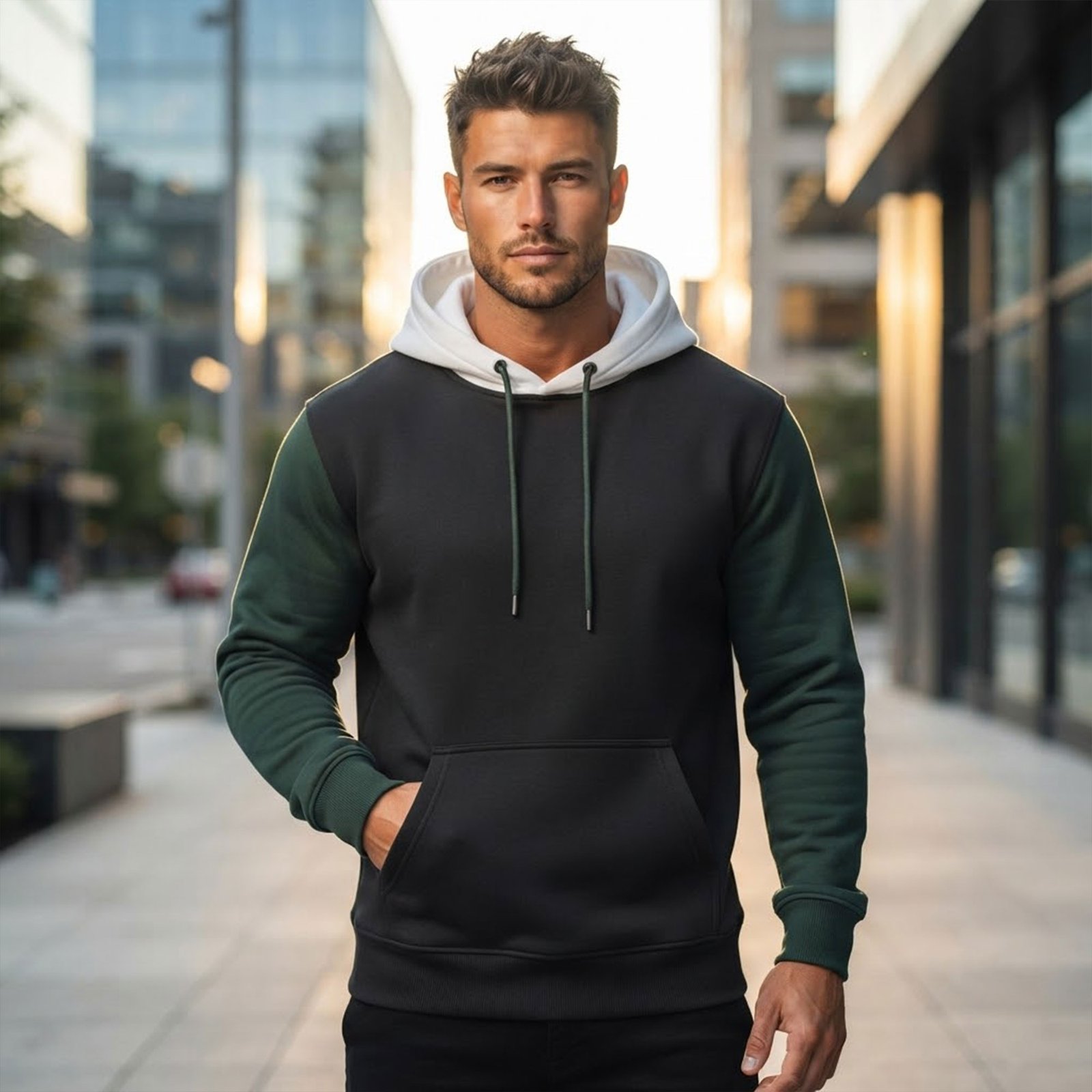 Group wearing matching custom pullover hoodies