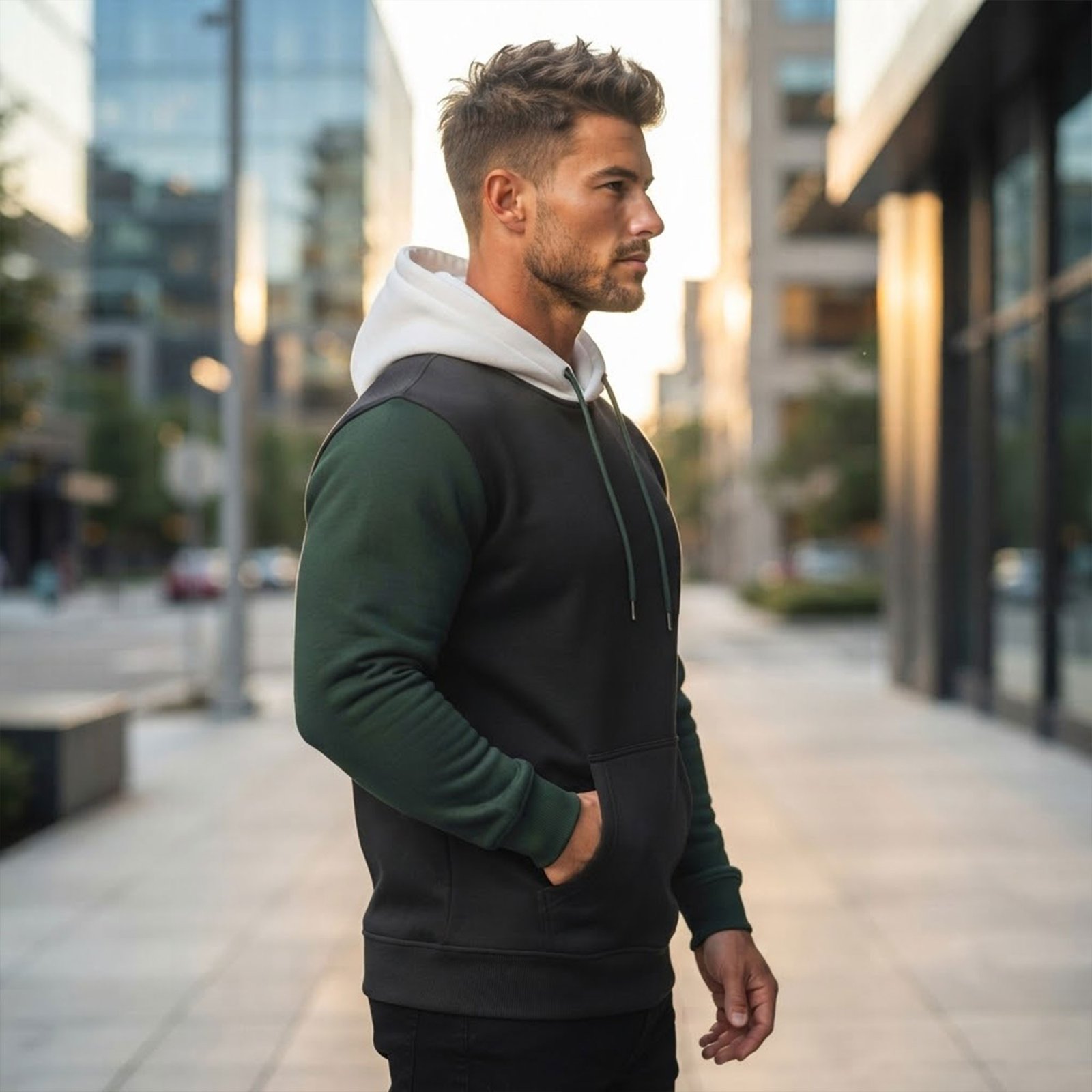 Casual shot of models wearing pullover hoodies
