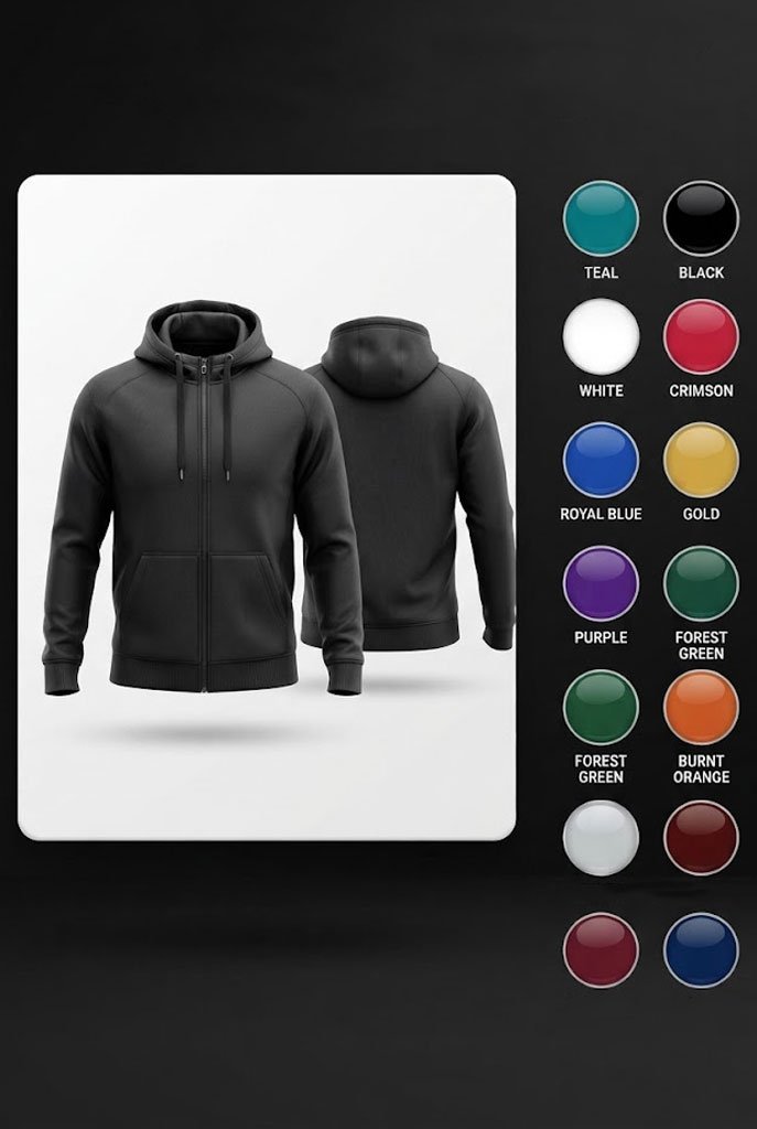 Zip-up hoodie preview in selected colour