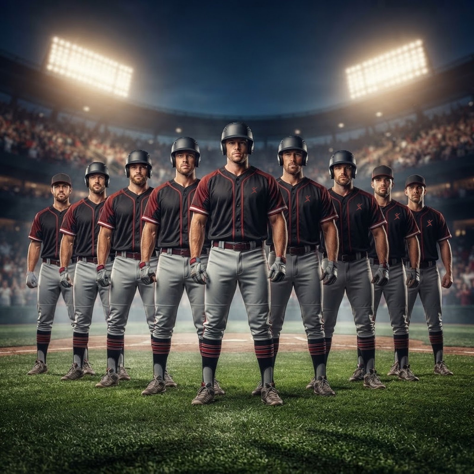 Team in the dugout wearing matching uniforms