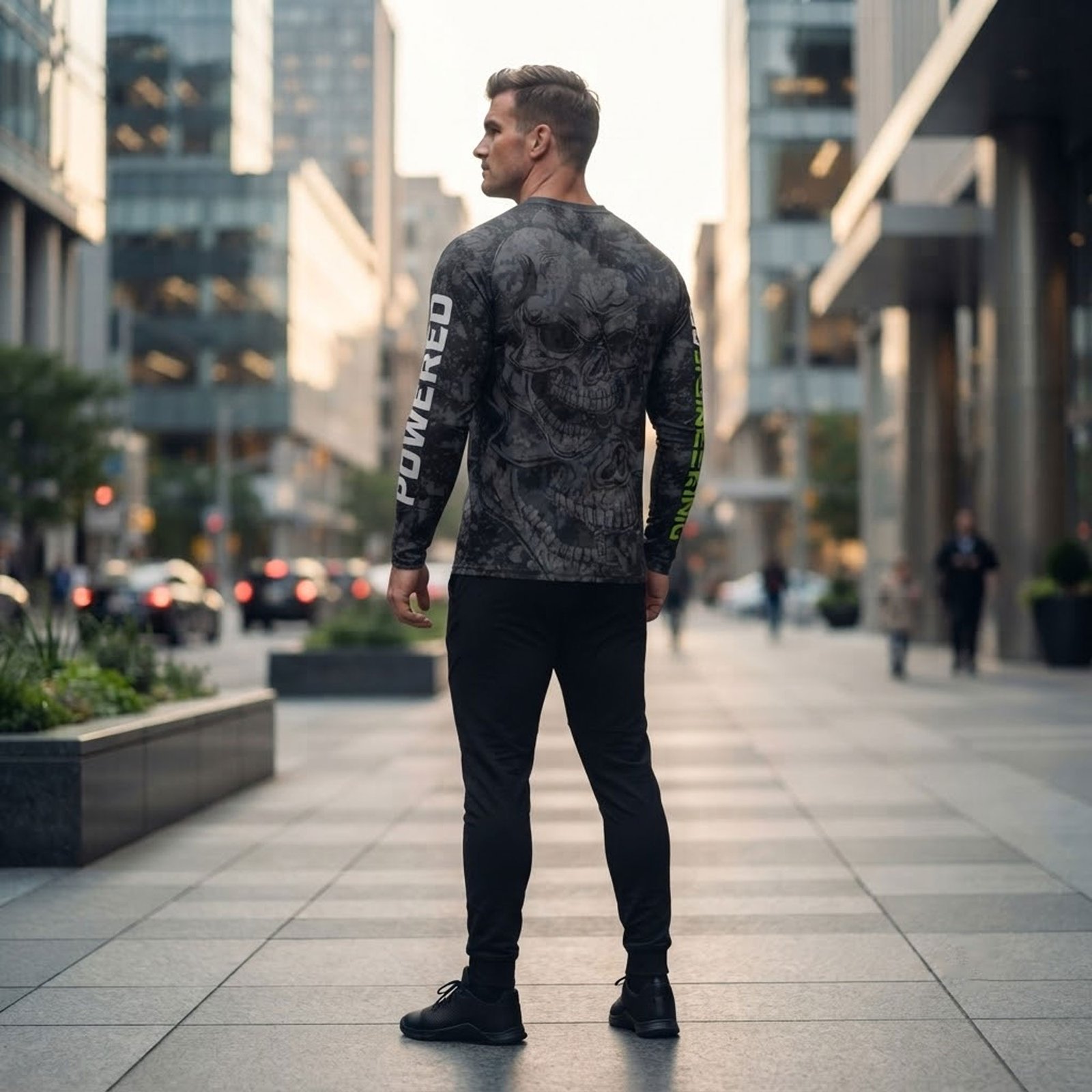 Custom long sleeve T-shirt back view with print
