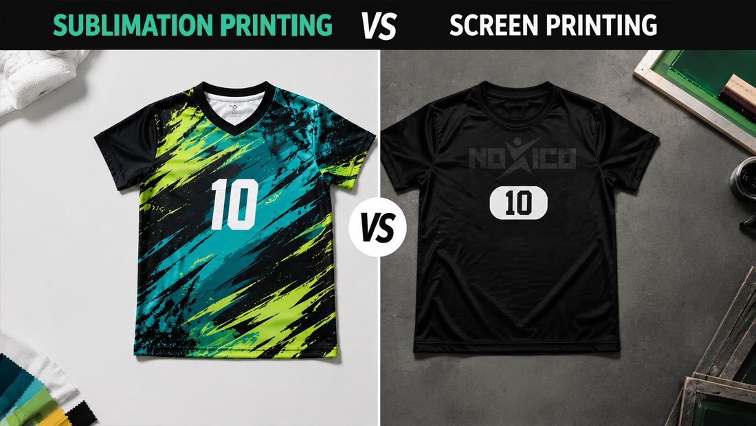 Side-by-side comparison of a sublimated jersey and a screen-printed garment